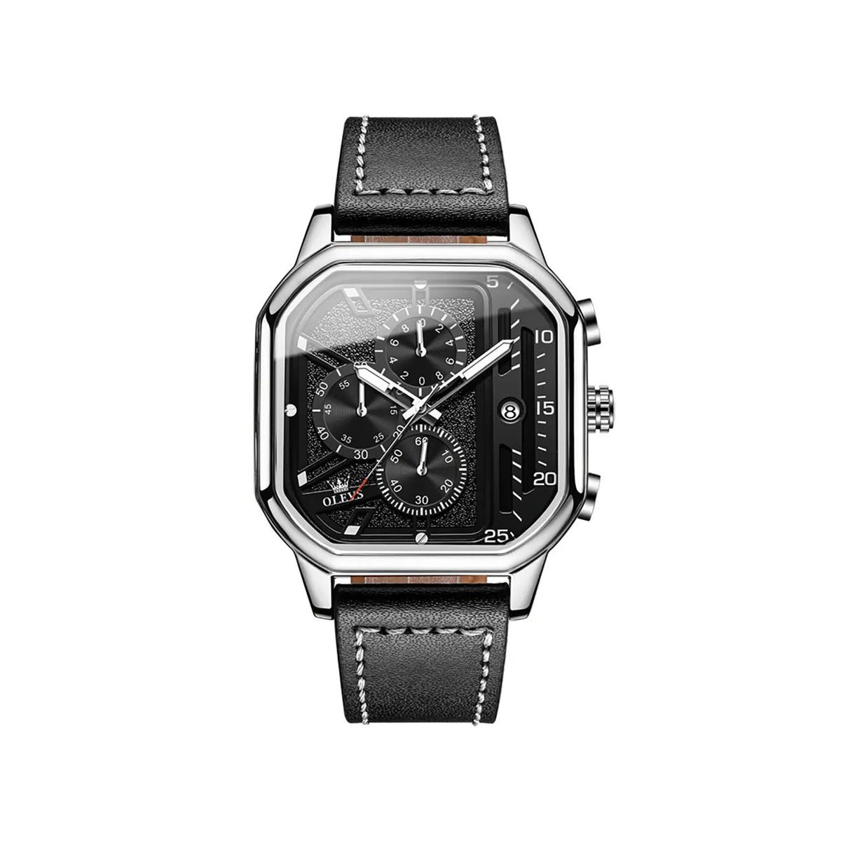 OLEVS 9950 skeleton design fashion custom Men's wristwatch- Black & Silver