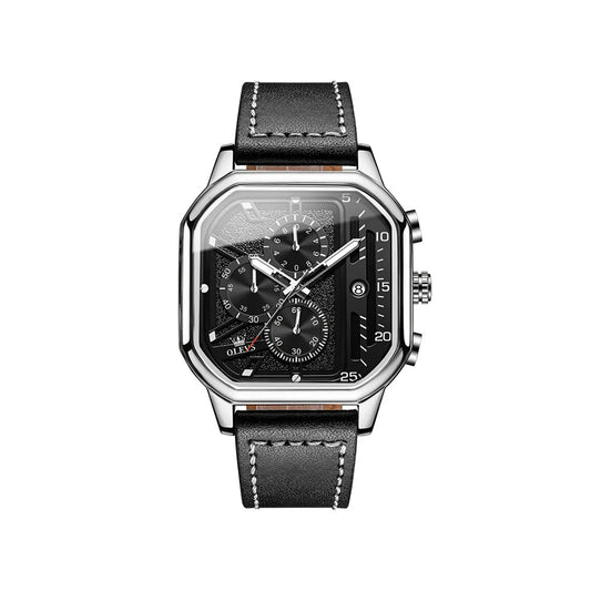 OLEVS 9950 skeleton design fashion custom Men's wristwatch- Black & Silver