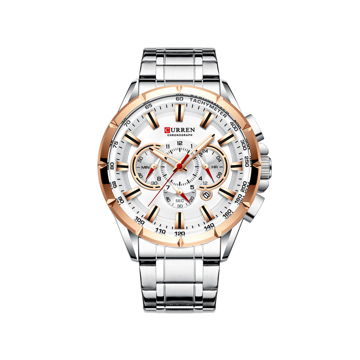 CURREN 8363 Chronograph Watch for Men - Silver Rose Gold & White