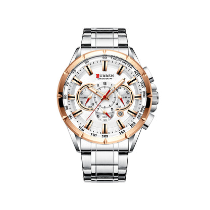 CURREN 8363 Chronograph Watch for Men - Silver Rose Gold & White