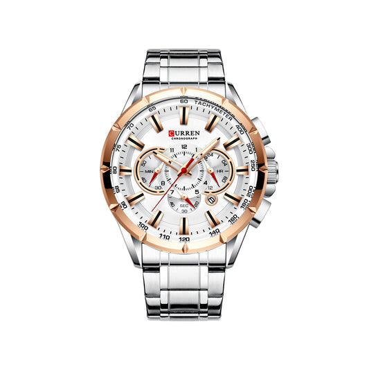 CURREN 8363 Chronograph Watch for Men - Silver Rose Gold & White