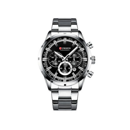 CURREN 8355 Multi-function Steel Strap Watch for Men - Silver & Black