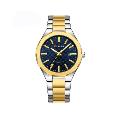 Curren 8477 Classical Luminous Reloj Hombre Quartz Stainless Steel Men’s Wrist-watch- Silver Gold & Blue
