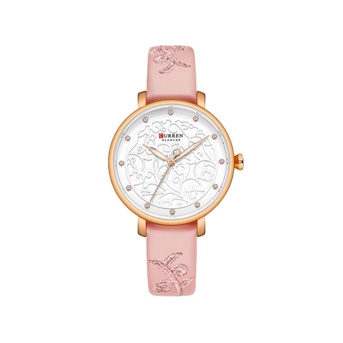 CURREN 9046 Creative Rhinestone Luxury Women Wristwatch- Pink
