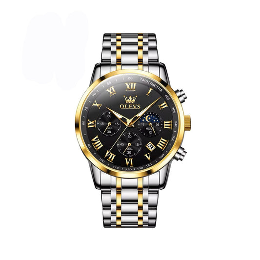 Olevs 5529 Chronograph Watch For Men - Silver Gold & Black