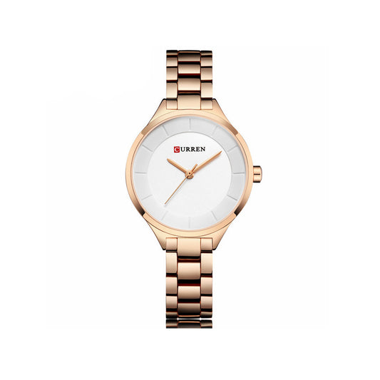 Curren C9015L Stainless Steel Analog Watch for Women - Rose Gold & White