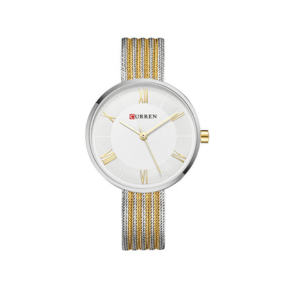 CURREN C9020SL Classic Chain Watch for Women - Gold Silver & White