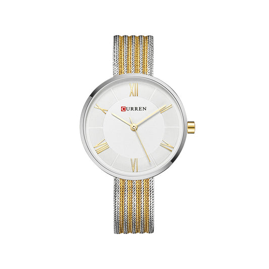 CURREN C9020SL Classic Chain Watch for Women - Gold Silver & White
