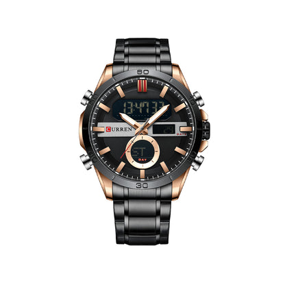 CURREN 8384 Quartz Analog Digital Stainless Steel Watch for Men - Black