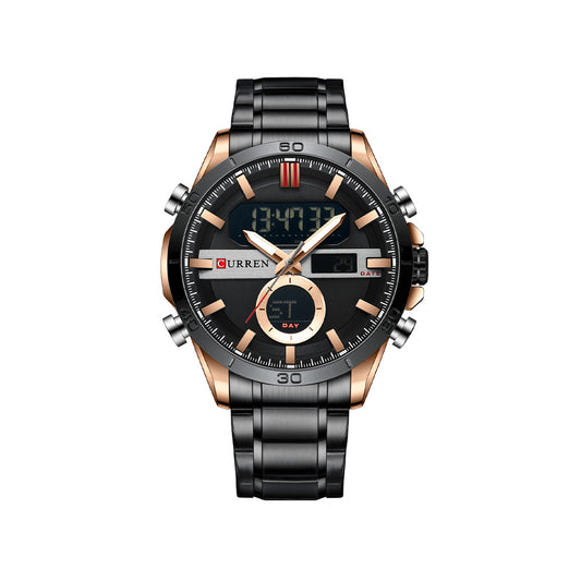 CURREN 8384 Quartz Analog Digital Stainless Steel Watch for Men - Black