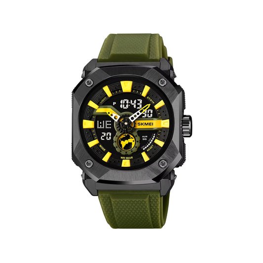 SKMEI 2272 Silicon Strap dual display Sports Analog Digital Watch- Green Gold