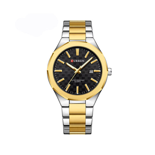 Curren 8477 Classical Luminous Reloj Hombre Quartz Stainless Steel Men’s Wrist-watch- Silver Gold & Black