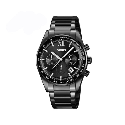 SKMEI 9096 Multi-Functional Stainless steel Business style Men’s chronograph watch- Black