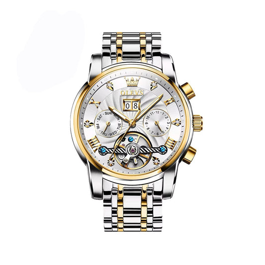 OLEVS 9910 Mechanical Wrist watch for Men- Silver Gold