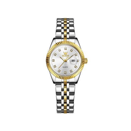 OLEVS 5526 High Quality Luxury Quartz Woman Watch- Silver & Gold