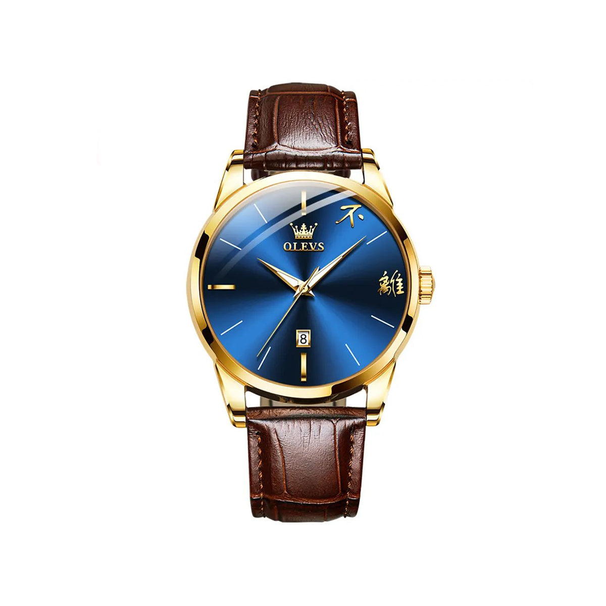 Olevs 2865 Luxury Fashion Watch For Men's- Brown Gold & Blue