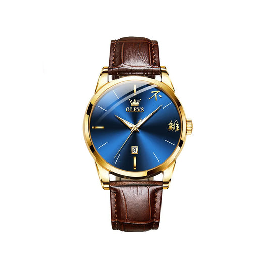Olevs 2865 Luxury Fashion Watch For Men's- Brown Gold & Blue