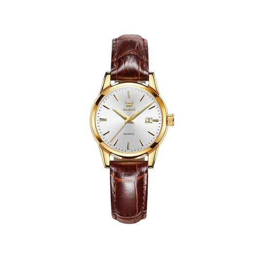 Olevs 6898 Luxury Brand Luminous Fashion Quartz Watch For Ladies- Brown & Silver