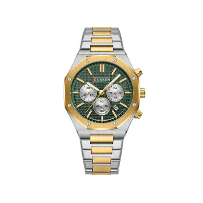 CURREN 8440 Authentic Stainless steel Band Chronograph special business watch kit watch for Men’s- Silver Gold & Green