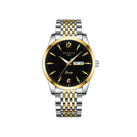 Trsoye 068 Custom Strap Design Fashion Hands Men Wristwatch- Silver Gold & Black