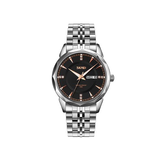 SKMEI 9268 japan movement quartz Stainless Steel Wristwatch for Men's- Silver Black