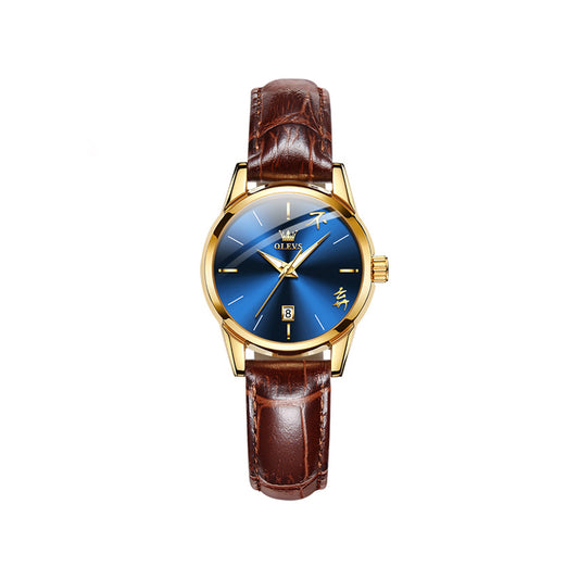 Olevs 2865 Luxury Fashion Watch For Women- Brown Gold & Blue
