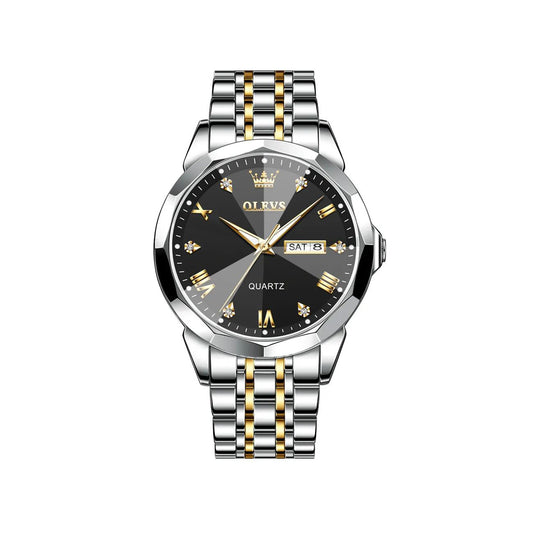 Olevs 9931 New luxury Fashion stainless steel imported quartz movement wrist-watch for Men- Silver & Black
