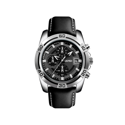SKMEI 9156 Active Chronograph Leather Quartz Watch for Men- Black