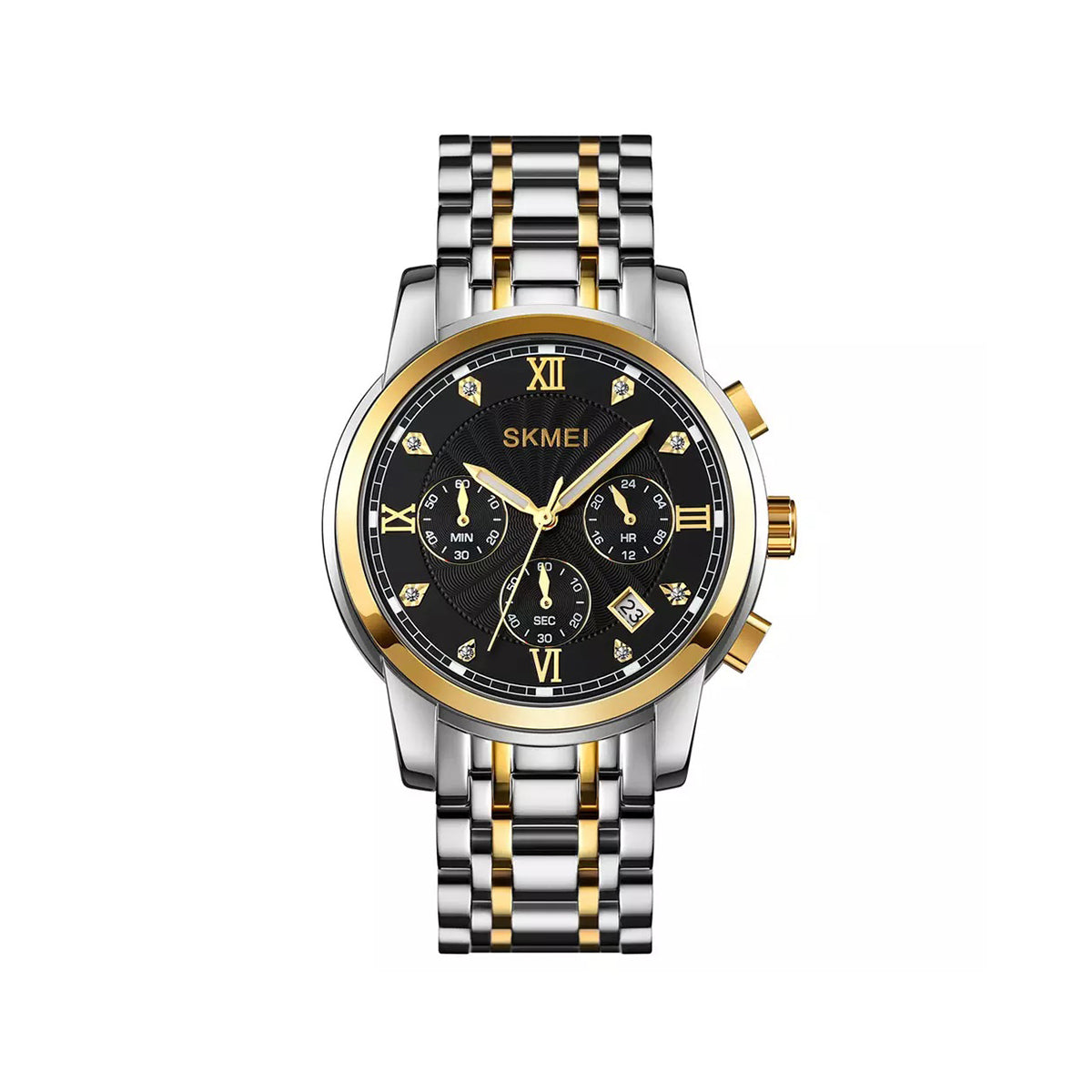 SKMEI 1904 Men’s Quartz Chronograph Stainless Steel Watch- Silver Black