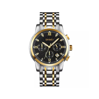 SKMEI 1904 Men’s Quartz Chronograph Stainless Steel Watch- Silver Black