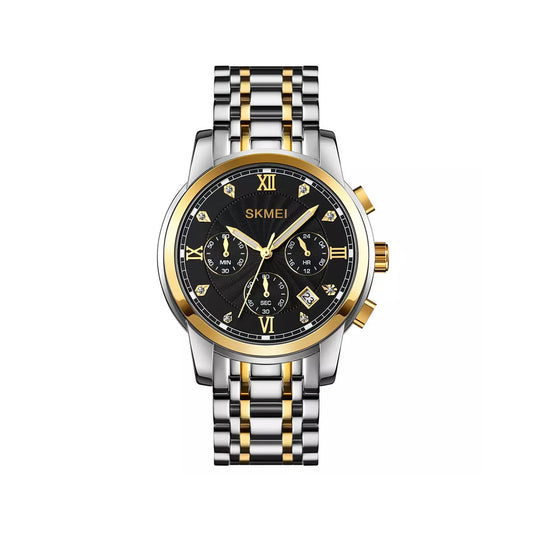 SKMEI 1904 Men’s Quartz Chronograph Stainless Steel Watch- Silver Black