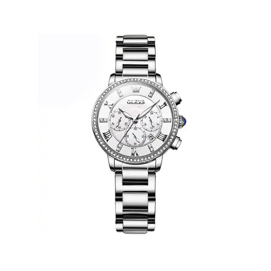 OLEVS 9976 Luxury Women's Chronograph Watch- Silver