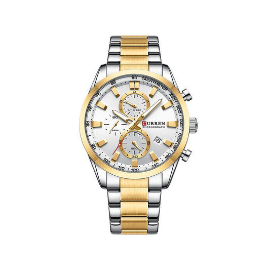 CURREN 8445 Luxury Brand Watch for Men - Silver Gold & White