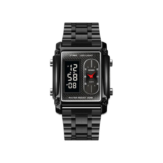 SKMEI 1868 Multiple Time Digital Analog Sport Stainless Steel Men’s Wristwatch- Black