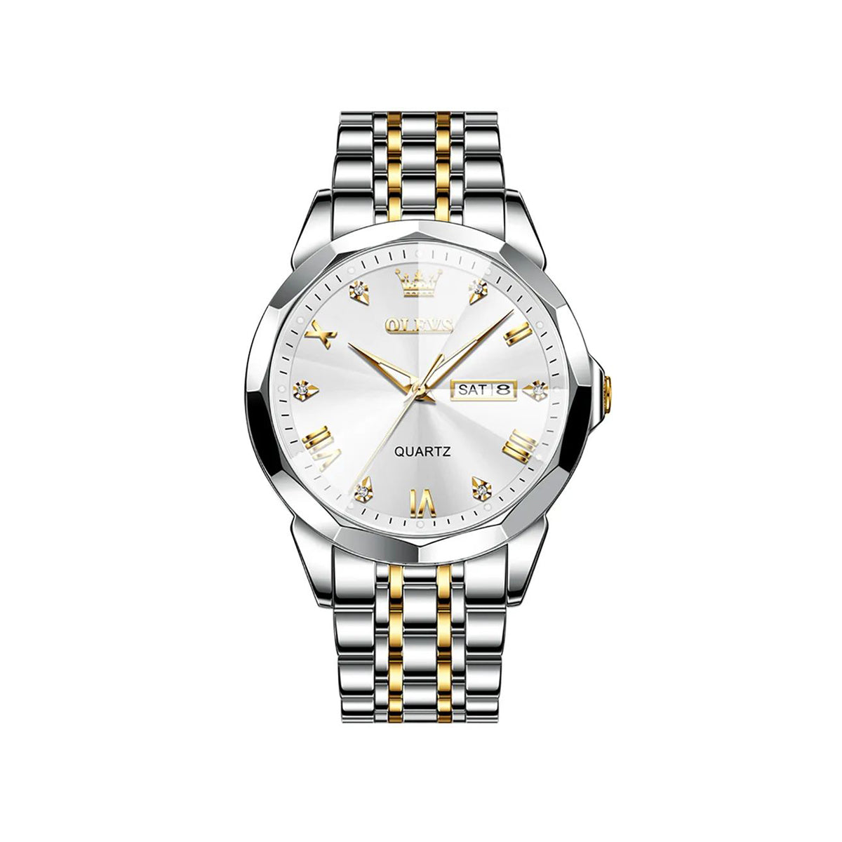 Olevs 9931 New luxury Fashion stainless steel imported quartz movement wrist-watch for Men- Silver Gold