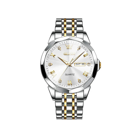 Olevs 9931 New luxury Fashion stainless steel imported quartz movement wrist-watch for Men- Silver Gold