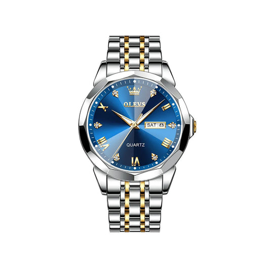 Olevs 9931 New luxury Fashion stainless steel imported quartz movement wrist-watch for Men- Silver Blue