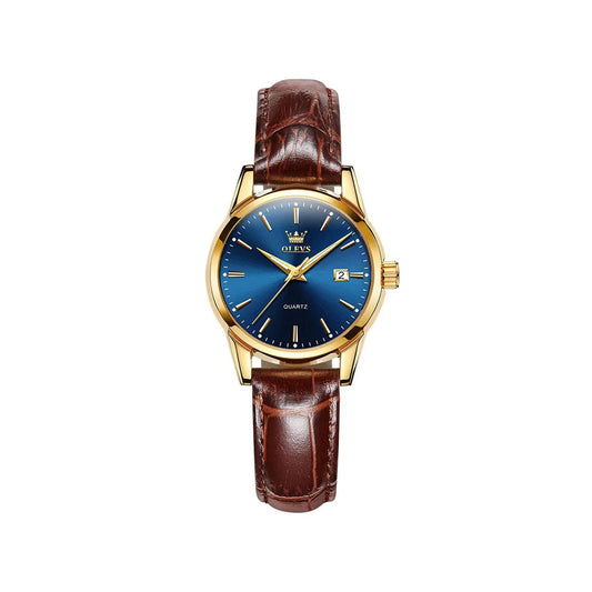 Olevs 6898 Luxury Brand Luminous Fashion Quartz Watch For Ladies- Brown & Blue