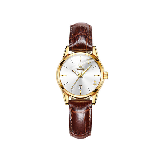 Olevs 2865 Luxury Fashion Watch For Women- Brown Gold & White