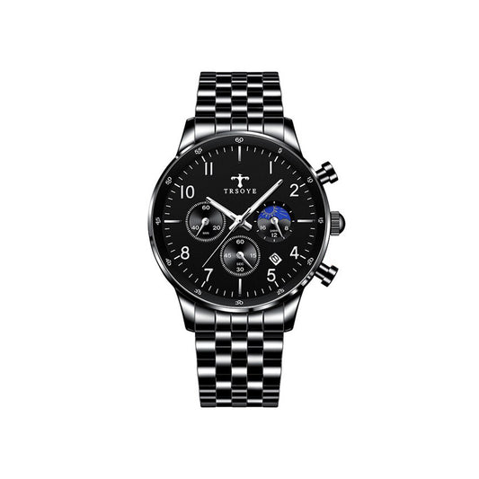 TRSOYE 668 Casual Man Watch Day Sun & Night Moon 24 Hours Display Wristwatches – Black