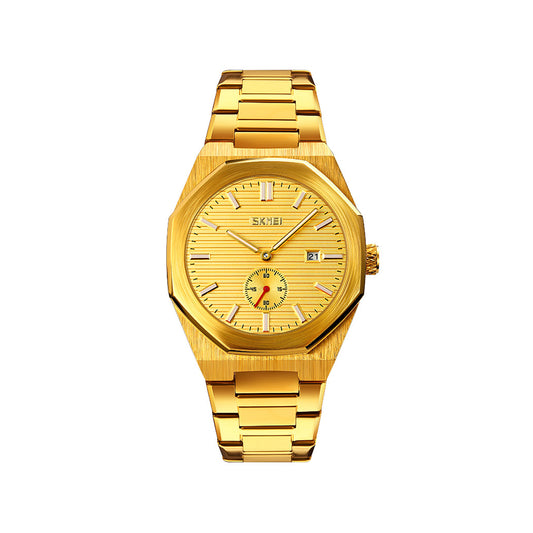 SKMEI 9262 Stainless Steel Band quartz Business Watch For Men's- Gold