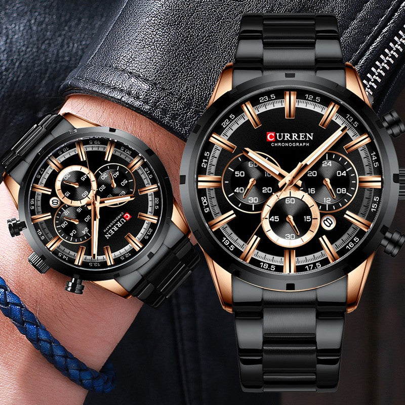 CURREN 8355 Multi-function Steel Strap Watch for Men - Black