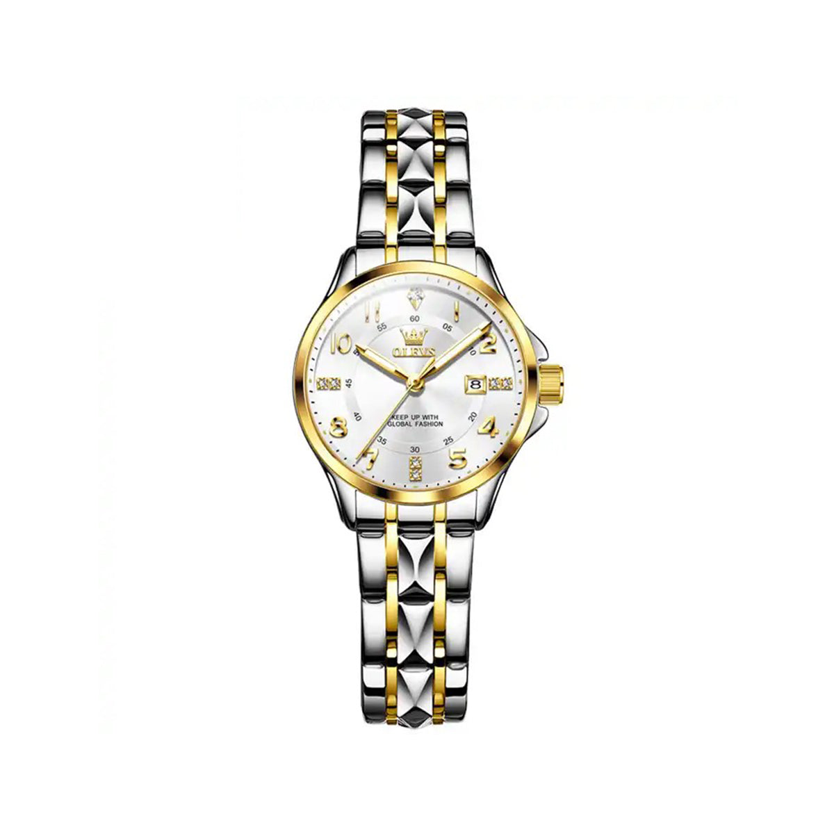 OLEVS 2910 Number Dial Stainless Steel Date Ladies Watch-Silver Gold