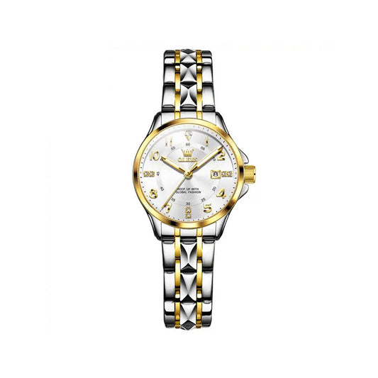 OLEVS 2910 Number Dial Stainless Steel Date Ladies Watch-Silver Gold