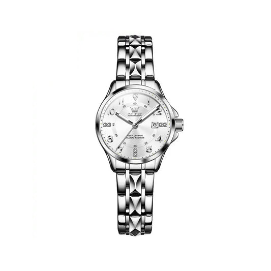 OLEVS 2910 Number Dial Stainless Steel Date Ladies Watch-Silver