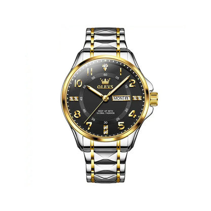 OLEVS 2910 Number Dial Stainless Steel Day Date Men's Watch-Black Gold