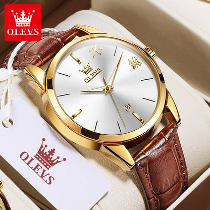 Olevs 2865 Luxury Fashion Watch For Men's- Brown Gold & White
