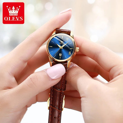 Olevs 2865 Luxury Fashion Watch For Women- Brown Gold & Blue
