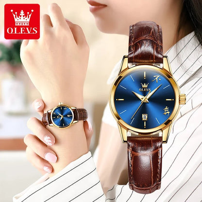 Olevs 2865 Luxury Fashion Watch For Women- Brown Gold & Blue