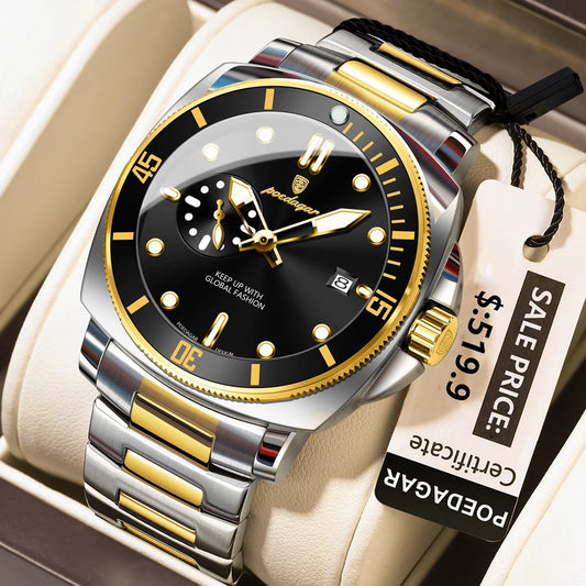 POEDAGAR 873 New Luxury Luminous Quartz Men's Watch-Gold Black
